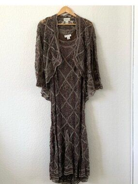 Embellished Brown Lace Mini Dress with Matching Jacket